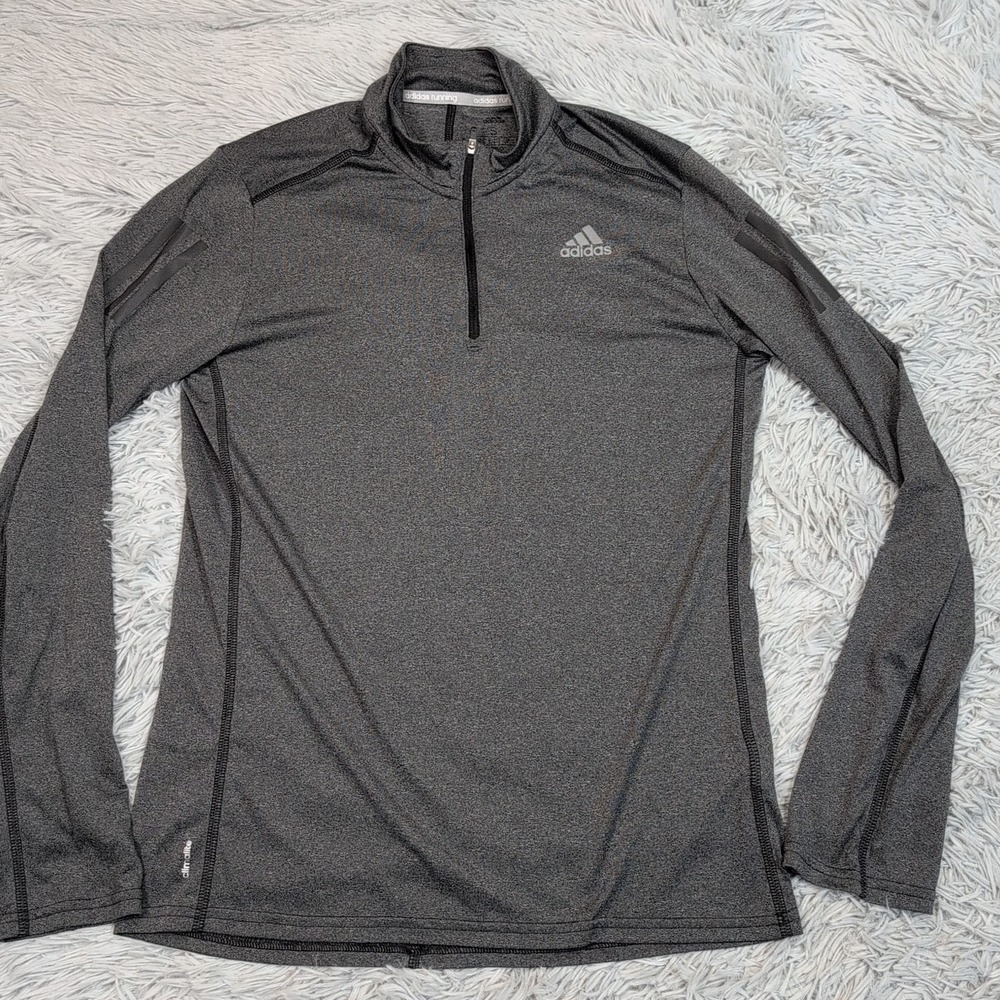 Adidas Shirt Mens S Gray Climalite Running Active Athletic Casual Thumb Hole